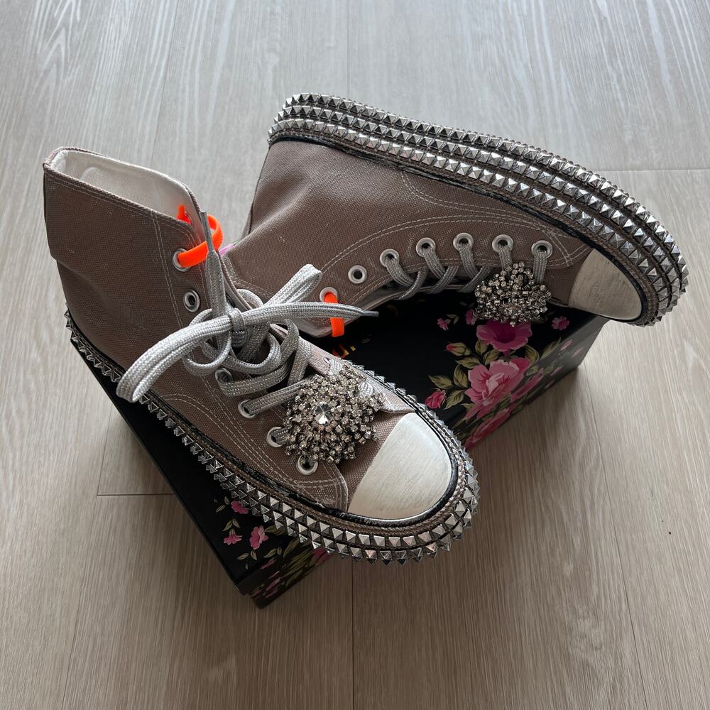 Nan-ku x Free People Cruise Studded Hi-Top Sneakers Size 38 US 8 Womens Gray NEW